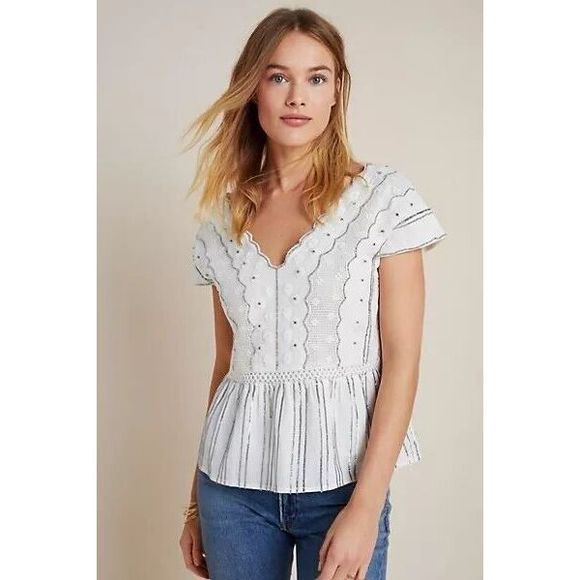 Anthropologie Amalia Lace Beaded Embroidered Blouse Size L. A44 - Picture 1 of 10
